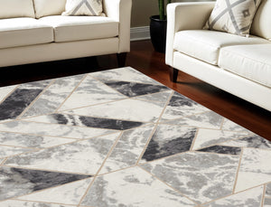 Homeroots 8' X 10' Ivory Black And Gray Abstract Non Skid Area Rug  Polypropylene,Polyester 550448
