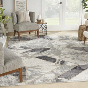 HomeRoots 8' Modern Abstract Ivory, Black & Gray Non-Skid Area Rug for Stylish High-Traffic Spaces 8' X 10' 550448