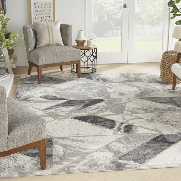 HomeRoots 8' Modern Abstract Ivory, Black & Gray Non-Skid Area Rug for Stylish High-Traffic Spaces 8' X 10' 550448