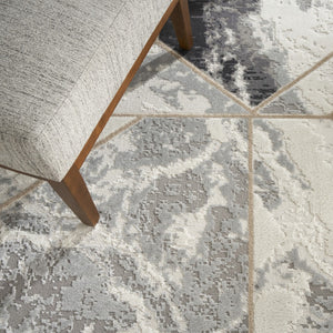 HomeRoots 8' Modern Abstract Ivory, Black & Gray Non-Skid Area Rug for Stylish High-Traffic Spaces 8' X 10' 550448