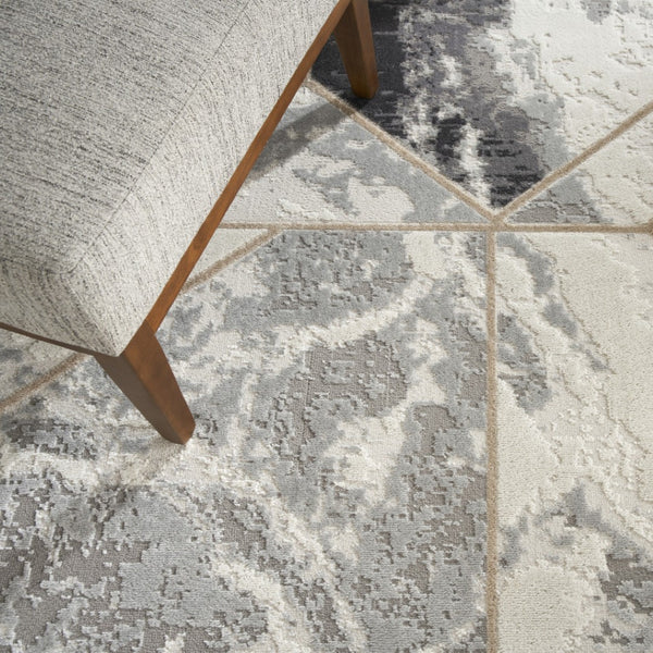 HomeRoots 8' Modern Abstract Ivory, Black & Gray Non-Skid Area Rug for Stylish High-Traffic Spaces 8' X 10' 550448