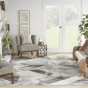 HomeRoots 8' Modern Abstract Ivory, Black & Gray Non-Skid Area Rug for Stylish High-Traffic Spaces 8' X 10' 550448