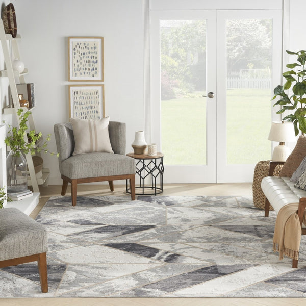 HomeRoots 8' Modern Abstract Ivory, Black & Gray Non-Skid Area Rug for Stylish High-Traffic Spaces 8' X 10' 550448