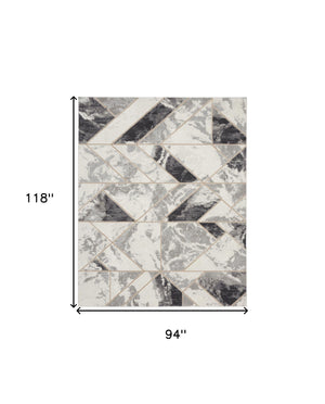 Homeroots 8' X 10' Ivory Black And Gray Abstract Non Skid Area Rug  Polypropylene,Polyester 550448