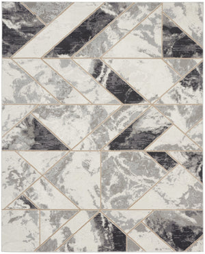 HomeRoots 8' Modern Abstract Ivory, Black & Gray Non-Skid Area Rug for Stylish High-Traffic Spaces 8' X 10' 550448