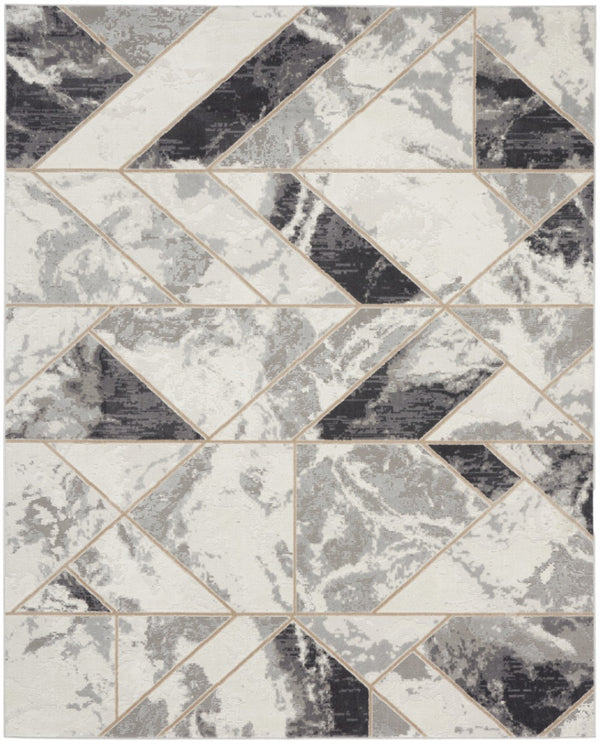 HomeRoots 8' Modern Abstract Ivory, Black & Gray Non-Skid Area Rug for Stylish High-Traffic Spaces 8' X 10' 550448