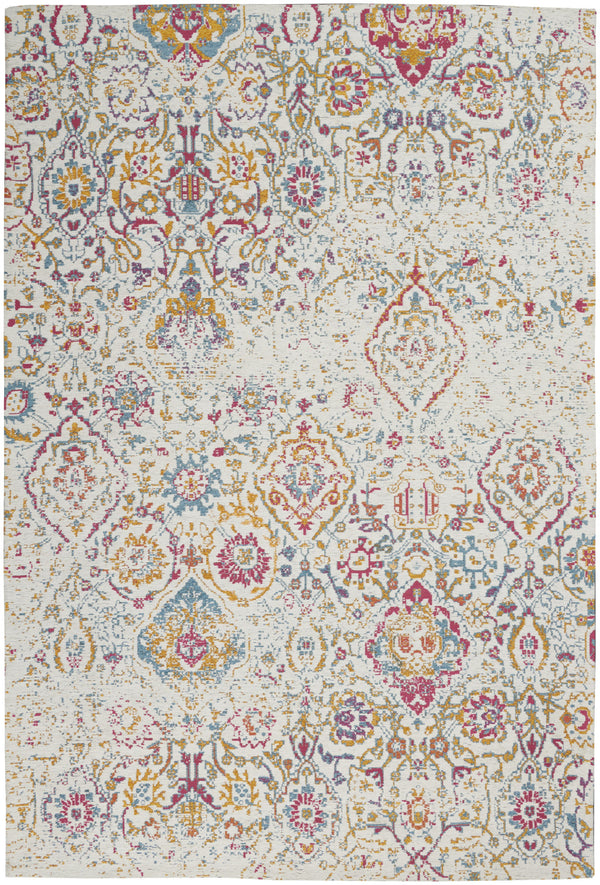 Homeroots 5' X 7' Ivory Red And Yellow Damask Distressed Area Rug  Polyester 550449