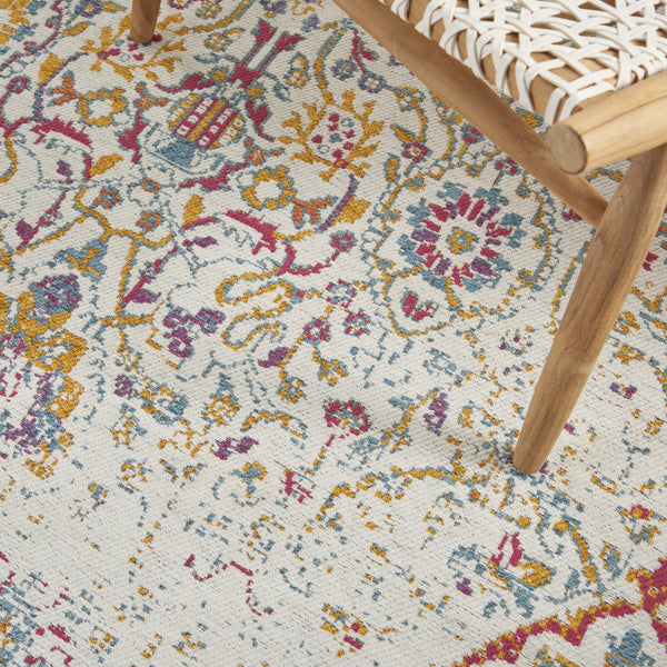 Homeroots 5' X 7' Ivory Red And Yellow Damask Distressed Area Rug  Polyester 550449