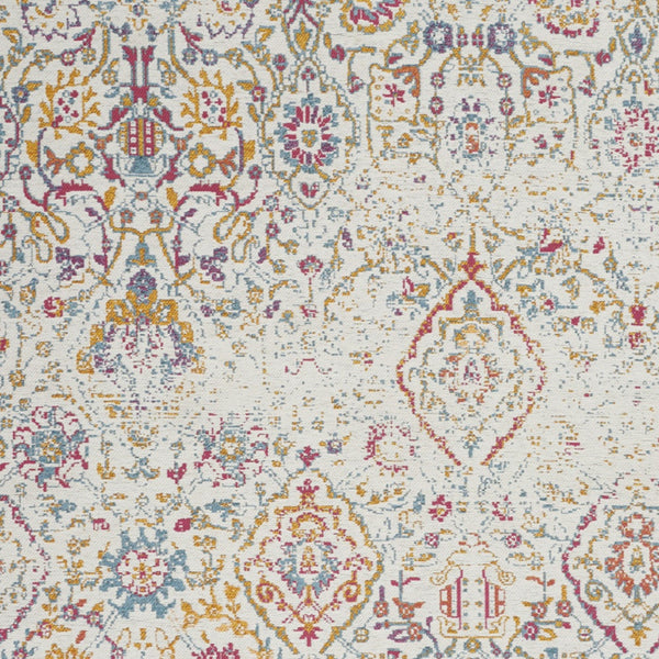 Homeroots 5' X 7' Ivory Red And Yellow Damask Distressed Area Rug  Polyester 550449