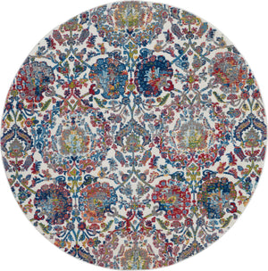 Homeroots 4' Ivory Blue And Yellow Floral Distressed Non Skid Round Rug  Polypropylene,Polyester 550454