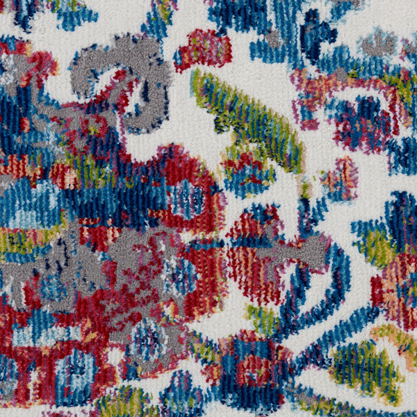 Homeroots 4' Ivory Blue And Yellow Floral Distressed Non Skid Round Rug  Polypropylene,Polyester 550454