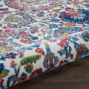 Homeroots 4' Ivory Blue And Yellow Floral Distressed Non Skid Round Rug  Polypropylene,Polyester 550454