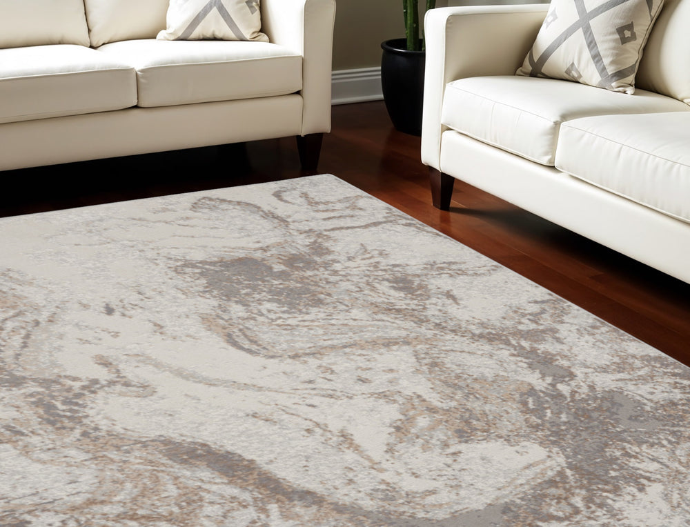 Homeroots 8' X 10' Ivory And Gray Abstract Non Skid Area Rug  Polypropylene,Polyester 550457