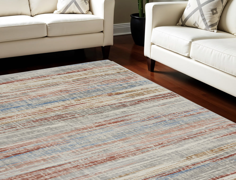 Homeroots 8' X 10' Ivory Red And Blue Abstract Non Skid Area Rug  Polypropylene,Polyester 550458