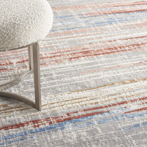 HomeRoots 8' Abstract Area Rug in Ivory, Red, and Blue - Modern Non-Skid Design for Living Spaces and More 8' X 10' 550458