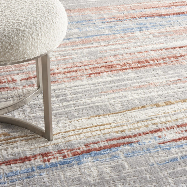 HomeRoots 8' Abstract Area Rug in Ivory, Red, and Blue - Modern Non-Skid Design for Living Spaces and More 8' X 10' 550458