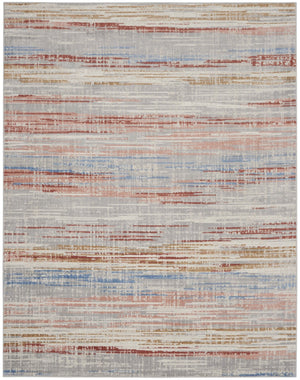 HomeRoots 8' Abstract Area Rug in Ivory, Red, and Blue - Modern Non-Skid Design for Living Spaces and More 8' X 10' 550458