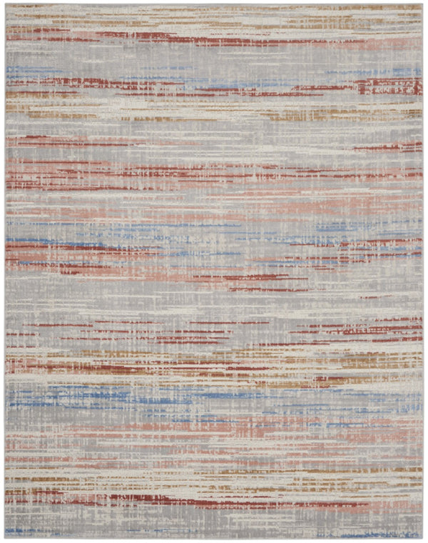 HomeRoots 8' Abstract Area Rug in Ivory, Red, and Blue - Modern Non-Skid Design for Living Spaces and More 8' X 10' 550458