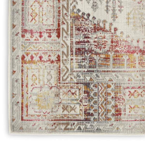 HomeRoots 8' Floral Distressed Area Rug in Ivory, Red & Orange - Durable, Stain-Resistant, Non-Skid Design 8' X 10' 550459