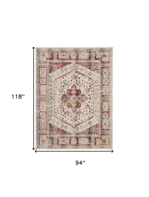 Homeroots 8' X 10' Distressed Floral Area Rug In Ivory, Red & Orange - Durable, Non-skid & Stain Resistant!  Polypropylene 550459