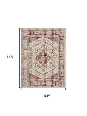 Homeroots 8' X 10' Distressed Floral Area Rug In Ivory, Red & Orange - Durable, Non-skid & Stain Resistant!  Polypropylene 550459