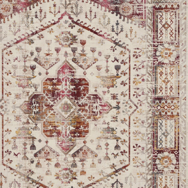 Homeroots 8' X 10' Distressed Floral Area Rug In Ivory, Red & Orange - Durable, Non-skid & Stain Resistant!  Polypropylene 550459