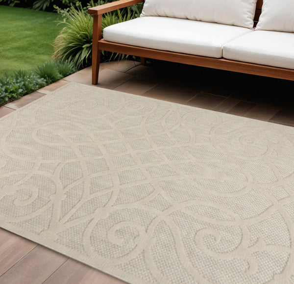 HomeRoots 6' X 9' Cream and Beige Trellis Area Rug - Durable, Stylish, and Versatile for Indoor/Outdoor Spaces 550464
