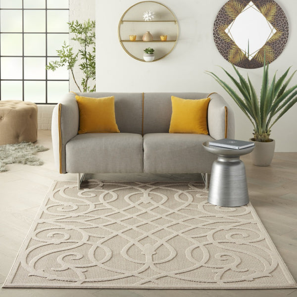 HomeRoots 6' X 9' Cream and Beige Trellis Area Rug - Durable, Stylish, and Versatile for Indoor/Outdoor Spaces 550464