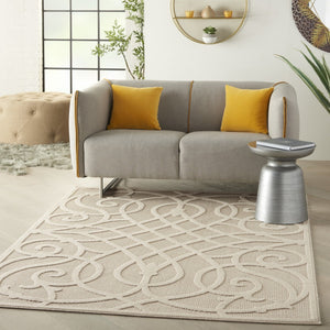 HomeRoots 6' X 9' Cream and Beige Trellis Area Rug - Durable, Stylish, and Versatile for Indoor/Outdoor Spaces 550464