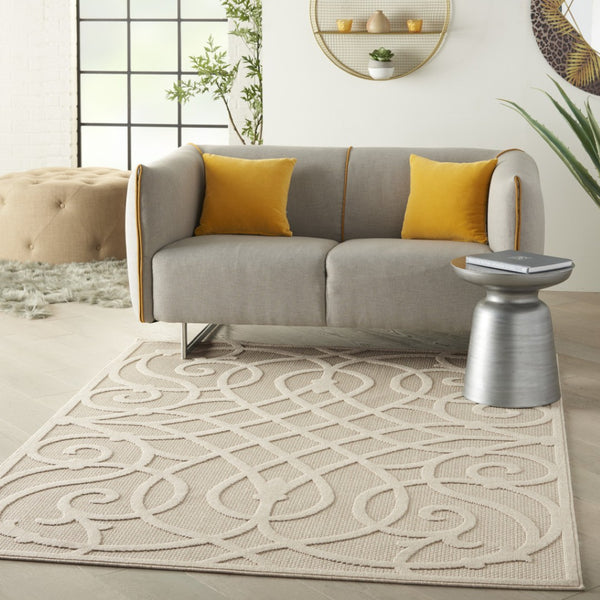 HomeRoots 6' X 9' Cream and Beige Trellis Area Rug - Durable, Stylish, and Versatile for Indoor/Outdoor Spaces 550464