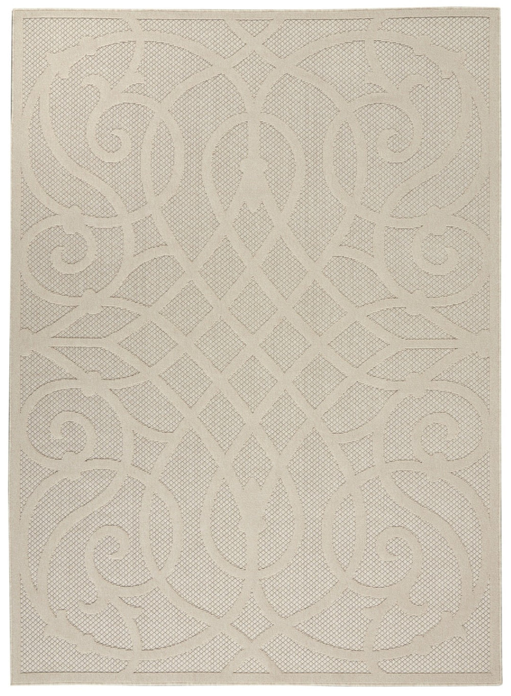 HomeRoots 6' X 9' Cream and Beige Trellis Area Rug - Durable, Stylish, and Versatile for Indoor/Outdoor Spaces 550464