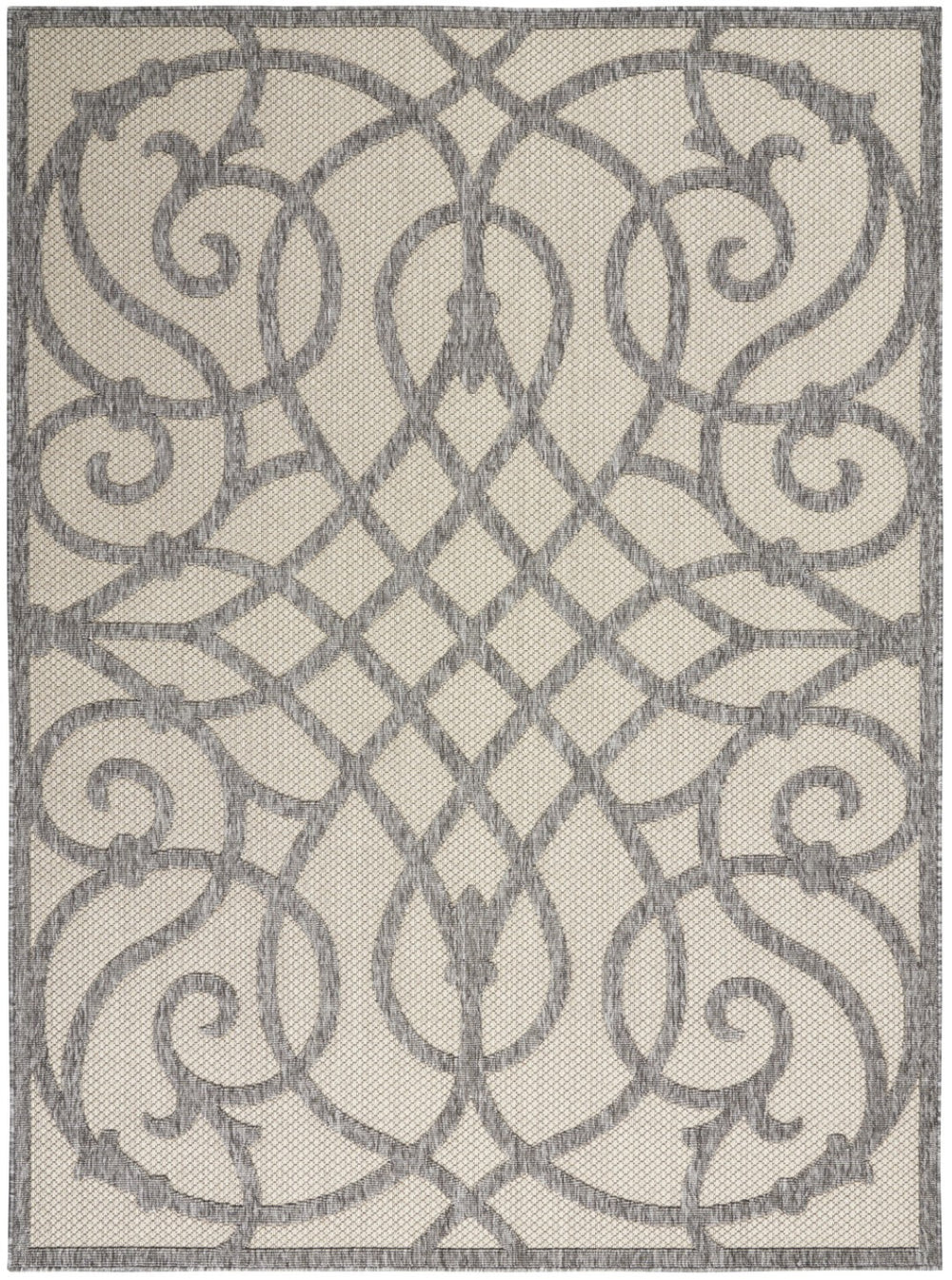HomeRoots 6' Trellis Area Rug - Cream & Gray Indoor/Outdoor Durable Design for Patios, Kitchens & Living Rooms 550465