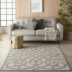 HomeRoots 6' Trellis Area Rug - Cream & Gray Indoor/Outdoor Durable Design for Patios, Kitchens & Living Rooms 550465