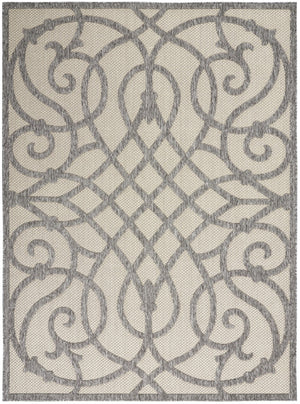 HomeRoots 6' Trellis Area Rug - Cream & Gray Indoor/Outdoor Durable Design for Patios, Kitchens & Living Rooms 550465