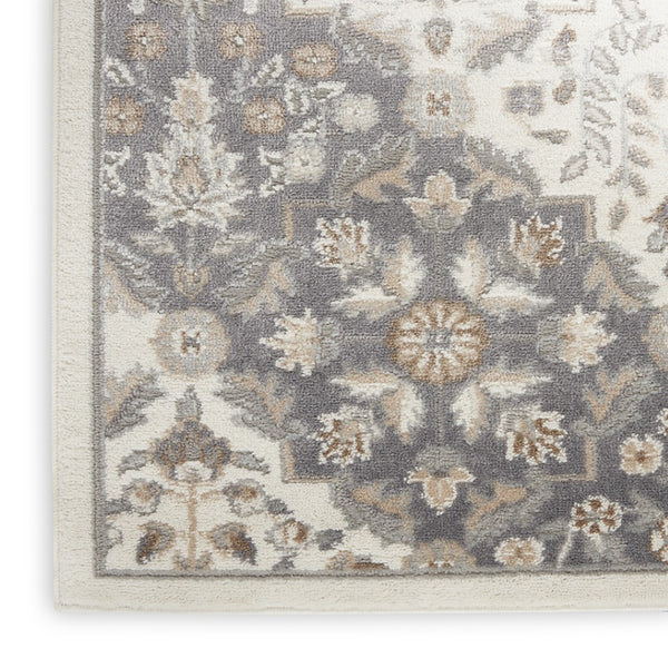 HomeRoots 8' Elegant Ivory and Gray Floral Area Rug - Non-Skid, Durable Design for Living Spaces and More 8' X 10' 550467