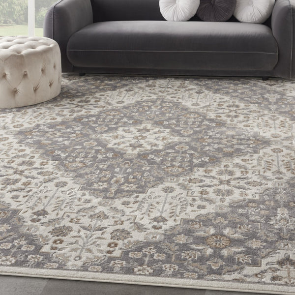 HomeRoots 8' Elegant Ivory and Gray Floral Area Rug - Non-Skid, Durable Design for Living Spaces and More 8' X 10' 550467