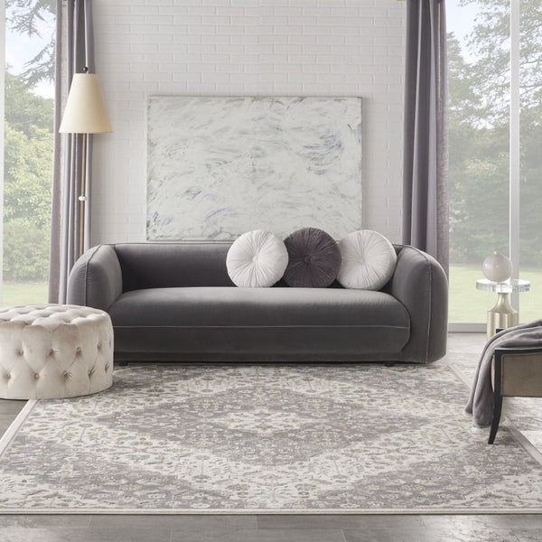 HomeRoots 8' Elegant Ivory and Gray Floral Area Rug - Non-Skid, Durable Design for Living Spaces and More 8' X 10' 550467