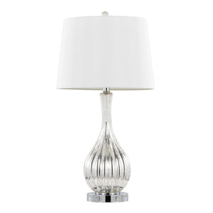 English Elm Glass Crackle Silver Table Lamp Set with Chrome Hardware and White Linen Shade Pair B202P471588