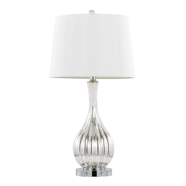 English Elm Glass Crackle Silver Table Lamp Set with Chrome Hardware and White Linen Shade Pair B202P471588