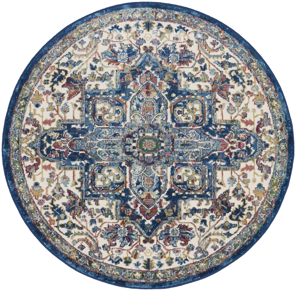 Homeroots 4' Ivory And Orange Floral Medallion Distressed Non Skid Round Rug  Polypropylene,Polyester 550469