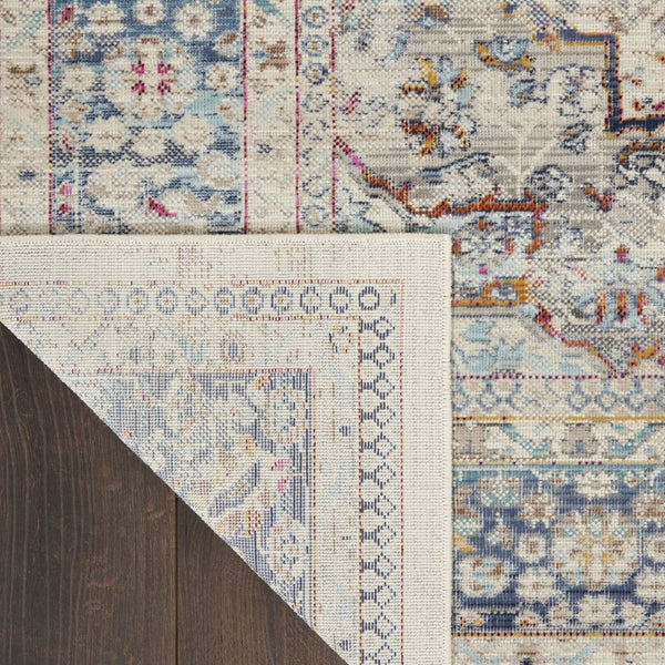 HomeRoots 8' Timeless Transitional Ivory Blue Orange Floral Medallion Area Rug for Stylish Living Spaces 8' X 10' 550470