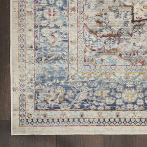 HomeRoots 8' Timeless Transitional Ivory Blue Orange Floral Medallion Area Rug for Stylish Living Spaces 8' X 10' 550470