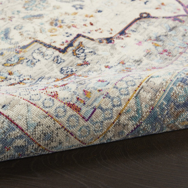 HomeRoots 8' Timeless Transitional Ivory Blue Orange Floral Medallion Area Rug for Stylish Living Spaces 8' X 10' 550470