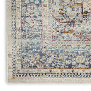 HomeRoots 8' Timeless Transitional Ivory Blue Orange Floral Medallion Area Rug for Stylish Living Spaces 8' X 10' 550470