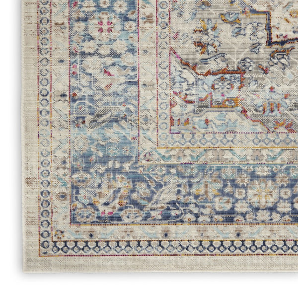 HomeRoots 8' Timeless Transitional Ivory Blue Orange Floral Medallion Area Rug for Stylish Living Spaces 8' X 10' 550470