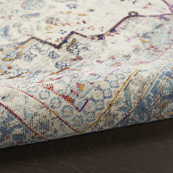 Homeroots 8' X 10' Elegant Ivory Blue & Orange Floral Medallion Rug - Durable, Stain Resistant, Non-skid Design!  Polypropylene 550470