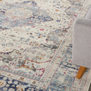 HomeRoots 8' Timeless Transitional Ivory Blue Orange Floral Medallion Area Rug for Stylish Living Spaces 8' X 10' 550470
