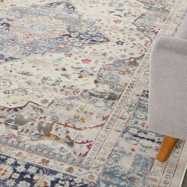 HomeRoots 8' Timeless Transitional Ivory Blue Orange Floral Medallion Area Rug for Stylish Living Spaces 8' X 10' 550470
