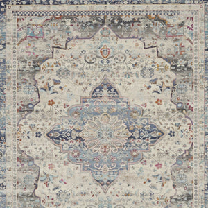 Homeroots 8' X 10' Elegant Ivory Blue & Orange Floral Medallion Rug - Durable, Stain Resistant, Non-skid Design!  Polypropylene 550470