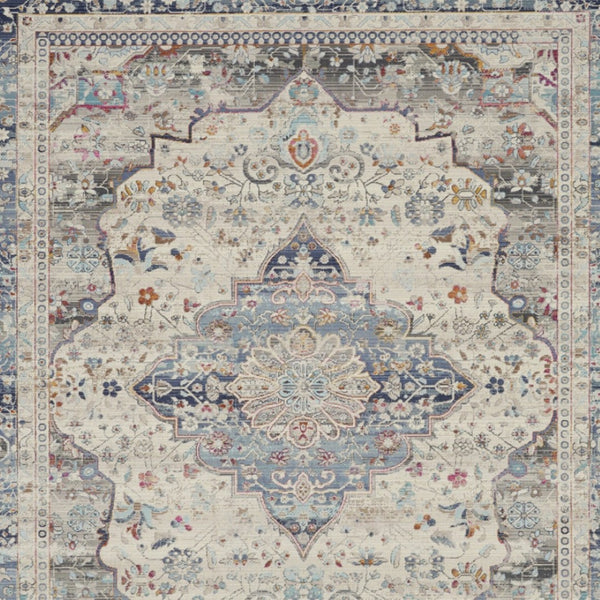 Homeroots 8' X 10' Elegant Ivory Blue & Orange Floral Medallion Rug - Durable, Stain Resistant, Non-skid Design!  Polypropylene 550470